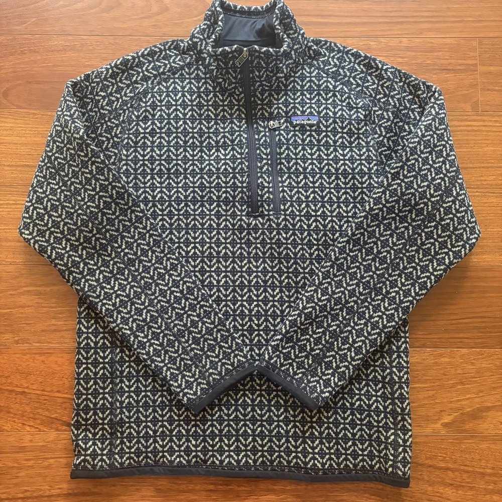 Patagonia Mens M Fleece Pullover 1/4 Zip Geometric Pattern Black Gray STY25323